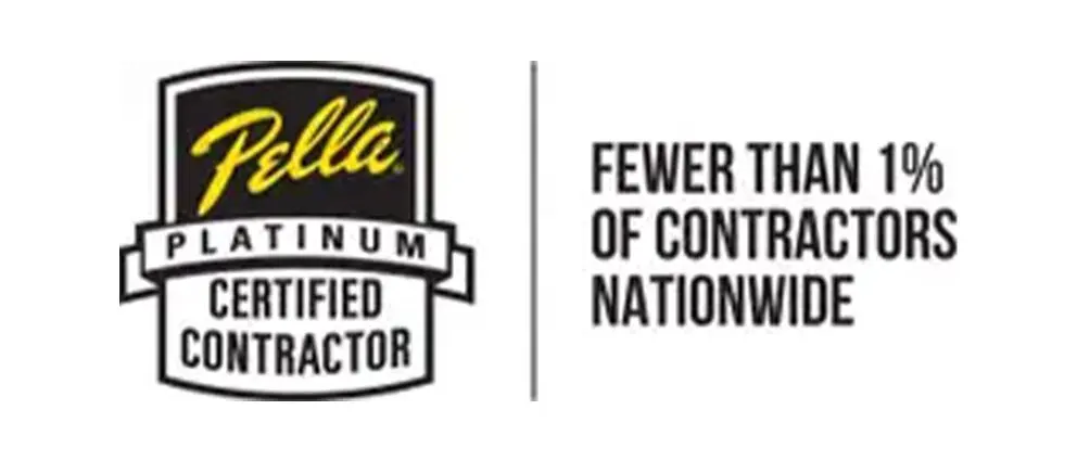 06 Pella Platinum Certified Contractor badge next to text reading "Fewer than 1% of contractors nationwide.