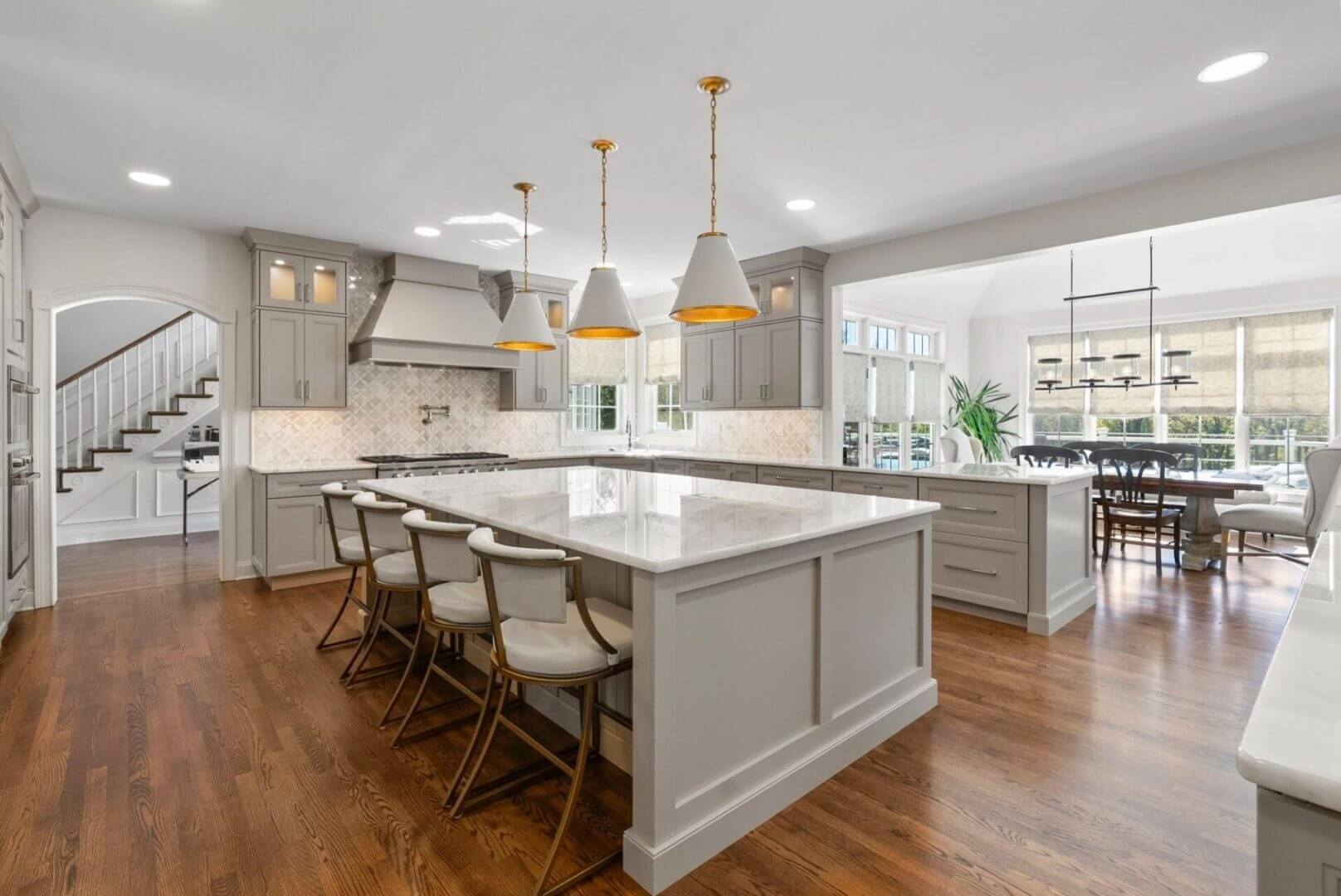 Spacious modern kitchen with large island.